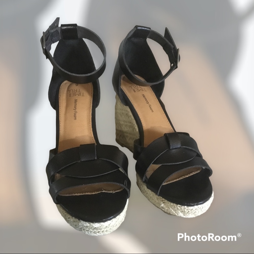 Black Wedge Sandals